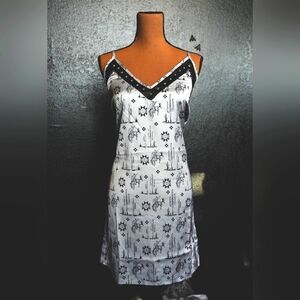 NWT Silver Grey Western print slip dress with leather trim